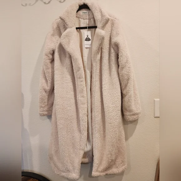 Women's Fuzzy Fleece Lapel Open Front Long Cardigan Coat Faux Fur Warm - Picture 2 of 10